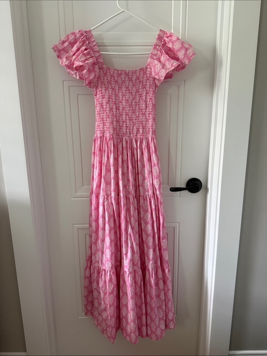8 Oak Lane Dresses & Skirts - 8 Oak Lane Smocked Pink Flutter Sleeve Tiered Maxi Dress